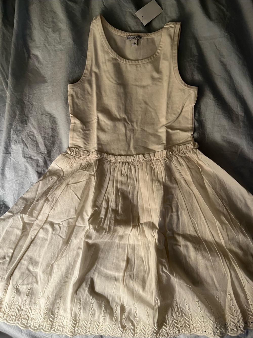 Crewcuts Cream Sleeveless Embroidered Hem Dress